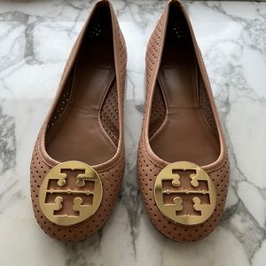 Tan/Gold Perforated Tory Burch Flat
